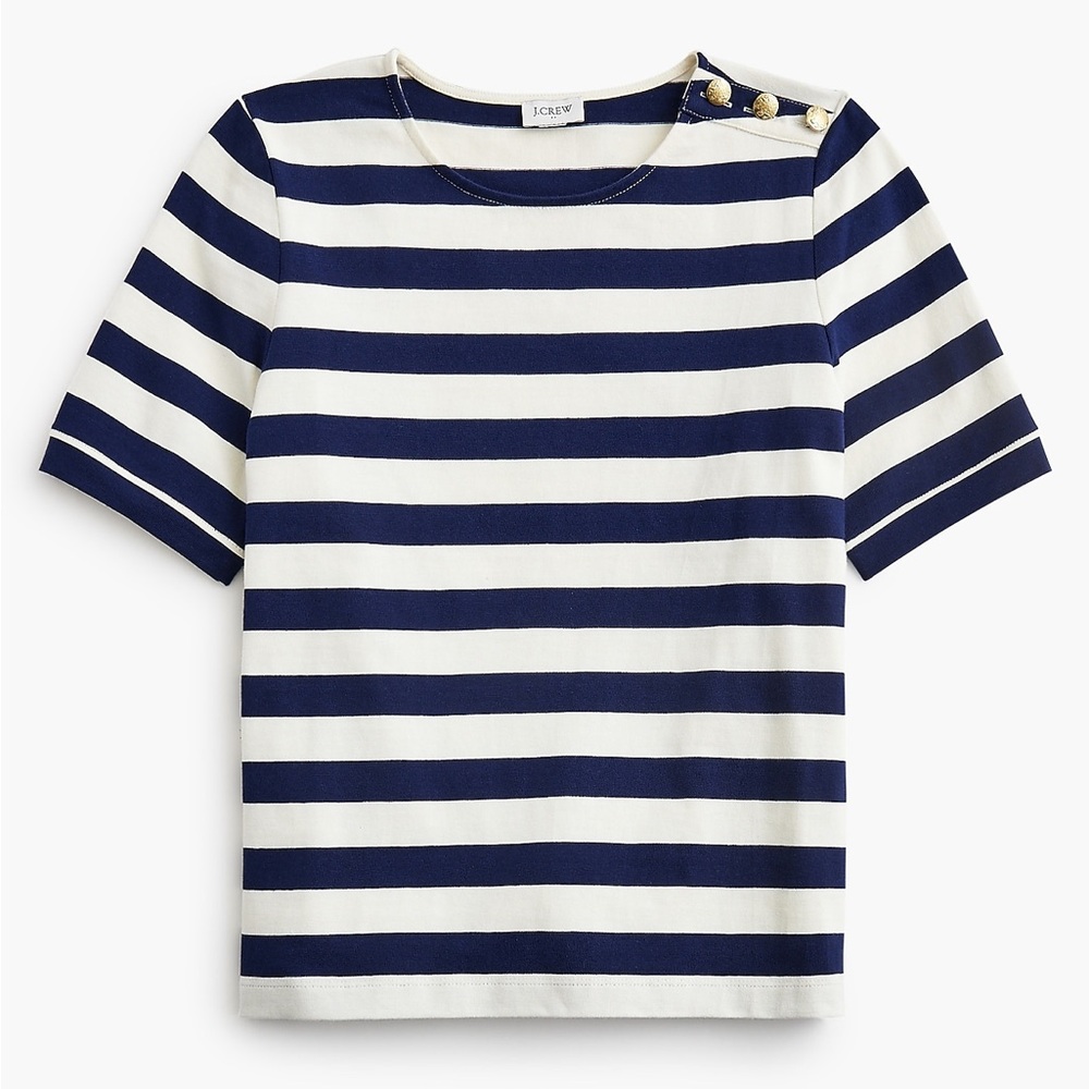J.Crew Factory Striped Button-Shoulder Tee - Antique Navy/Ivory